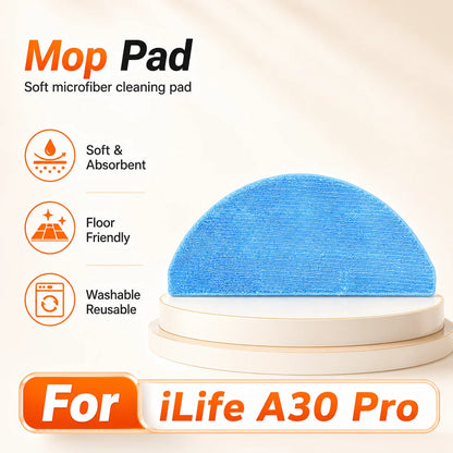 Compatible For iLife A30 Pro Robot Vacuum Cleaner Replacement Parts Kit Main Brush Side Brush HEPA Filter Mop Cloth Dust Bag
