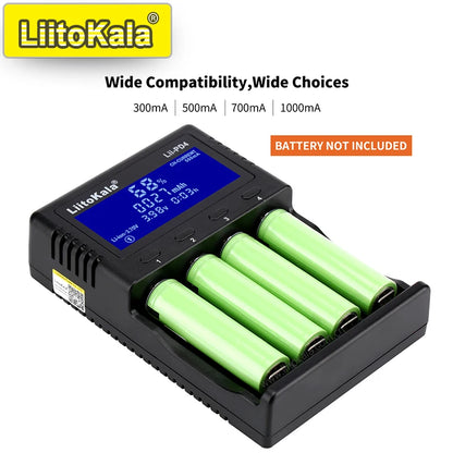 Ładowarka sieciowa LiitoKala Lii-PD4/PD2 LCD, szybkie ładowanie, 4/2 gniazda na akumulatory 21700/18650/AA/AAA, wielokrotne zabezpieczenia, automatyczne wykrywanie