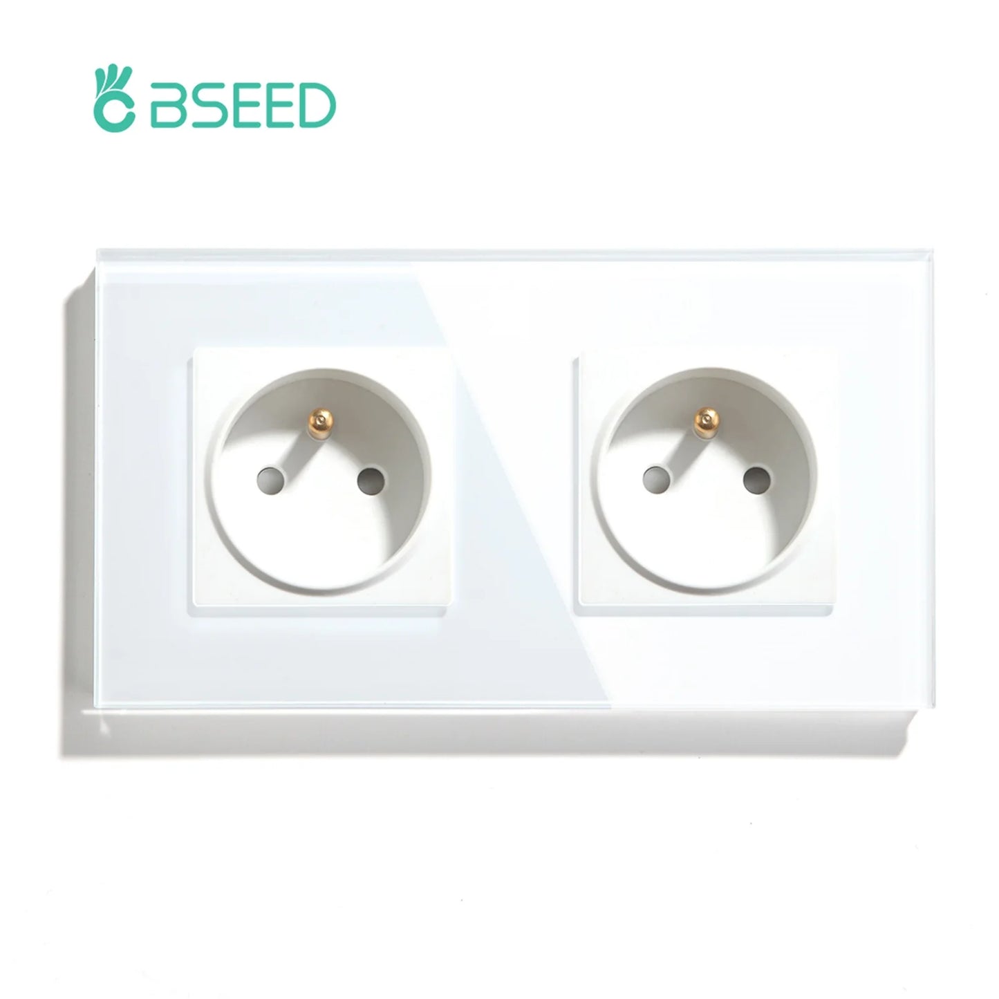 BSEED France Standard Single Wall French Socket Double Power Plug With White Black Gloden Crystal Glass Panel 16A 110V-250V