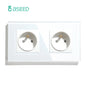 BSEED France Standard Single Wall French Socket Double Power Plug With White Black Gloden Crystal Glass Panel 16A 110V-250V