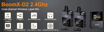 Comica BoomX-D 2.4G Wireless Microphone Dual-channel Lapel Microphone Condenser Lavalier Mic For PC Smartphone Camera Youtube