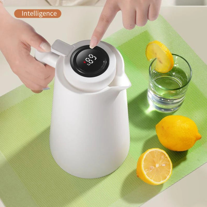 1Pc 1000ML Thermos Bottle Nordic Thermos For Hot Water Intelligent Water Heater Kettle Jug Bottle Vacuum Flask Wooden Handle