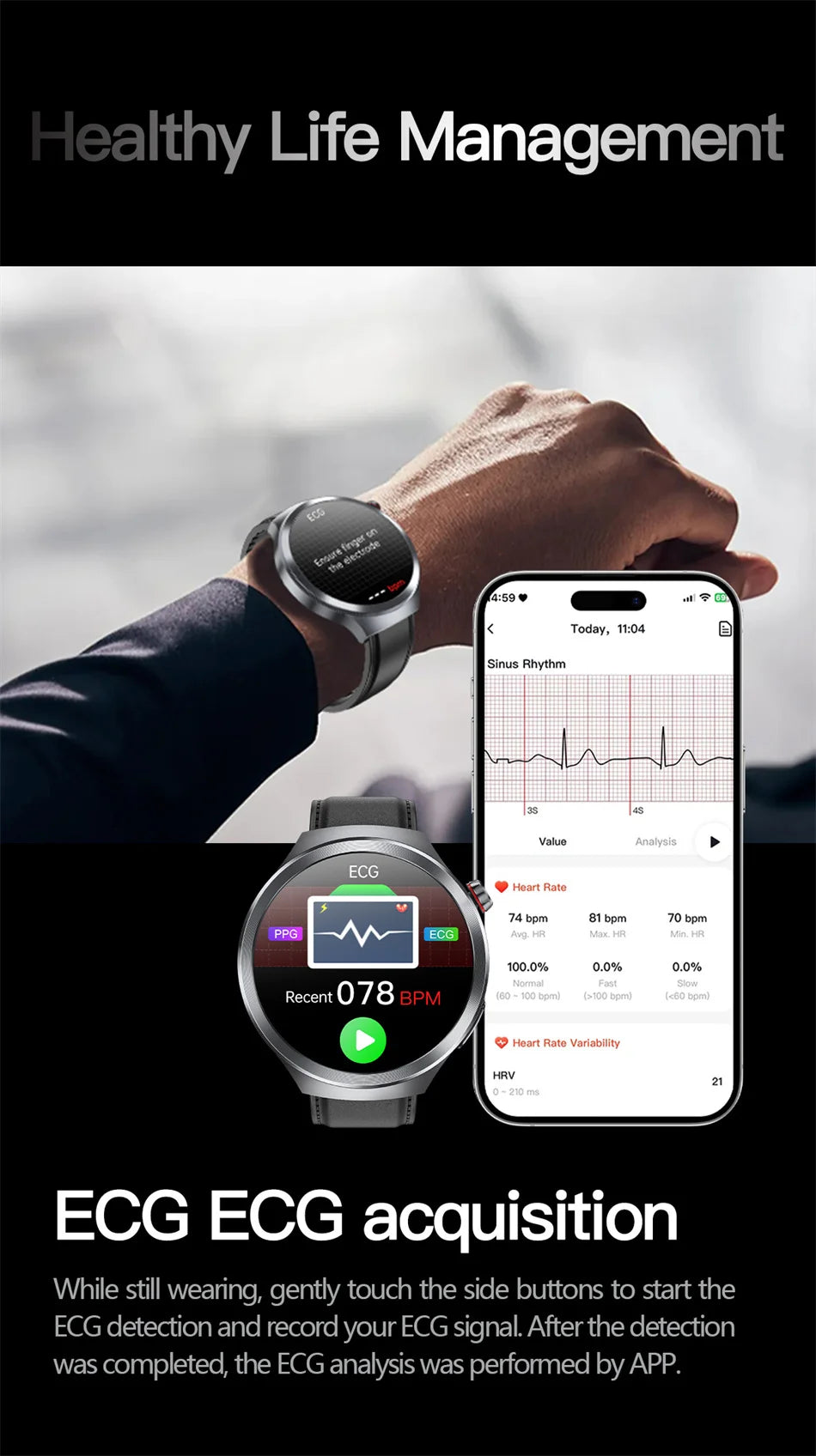 2026New 1.73-inch Sapphire AMOLED Smart Watch Men Women ECG Uric Acid Blood Pressure Health Track Call Clock Care Smartwatch NFC