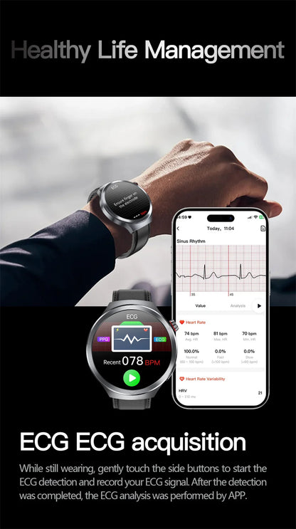 2026New 1.73-inch Sapphire AMOLED Smart Watch Men Women ECG Uric Acid Blood Pressure Health Track Call Clock Care Smartwatch NFC
