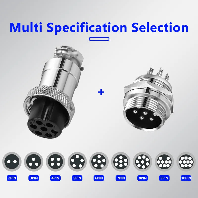 5pcs GX16 2/3/4/5/6/7/8/9/10Pin 16MM Male Female Circular Aviation Connector Plug Socket Screw Panel Mount Connector