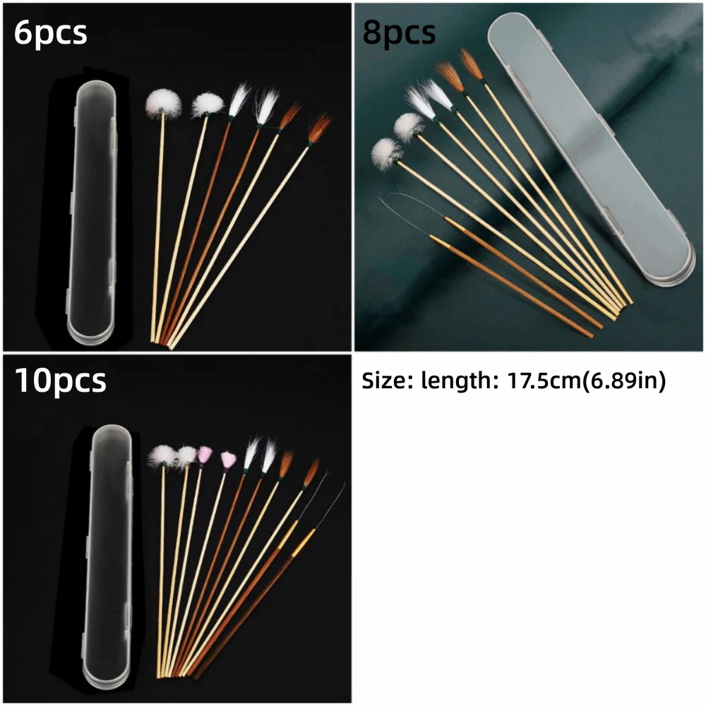 6/8/10PCS Bamboo Handle Goose Feather Earpick Stainless Steel Spoon Cleaner Wax Cleaner Tool Stick Design Ear Massage Set