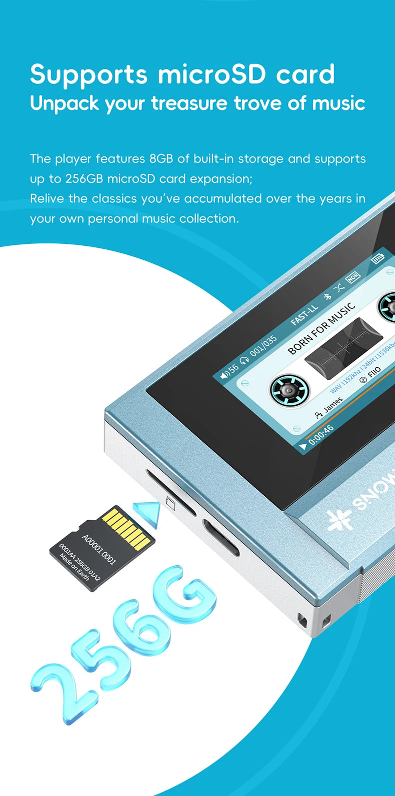 SnowSky/FiiO Echo Mini HiFi Bluetooth MP3 Pure Music Player, 15 godzin odtwarzania, wyjście słuchawkowe 3,5 mm/4,4 mm