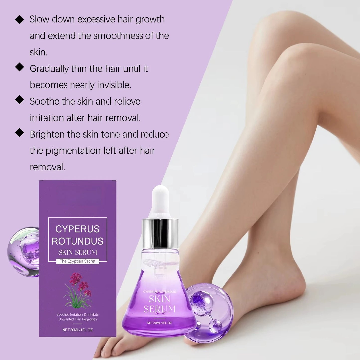 2026New Cyperus Rotundus Hair Growth Inhibitor Serum Natural Soothing Moisturizing Shrink Pores Body Hair Removal Essence Liquid