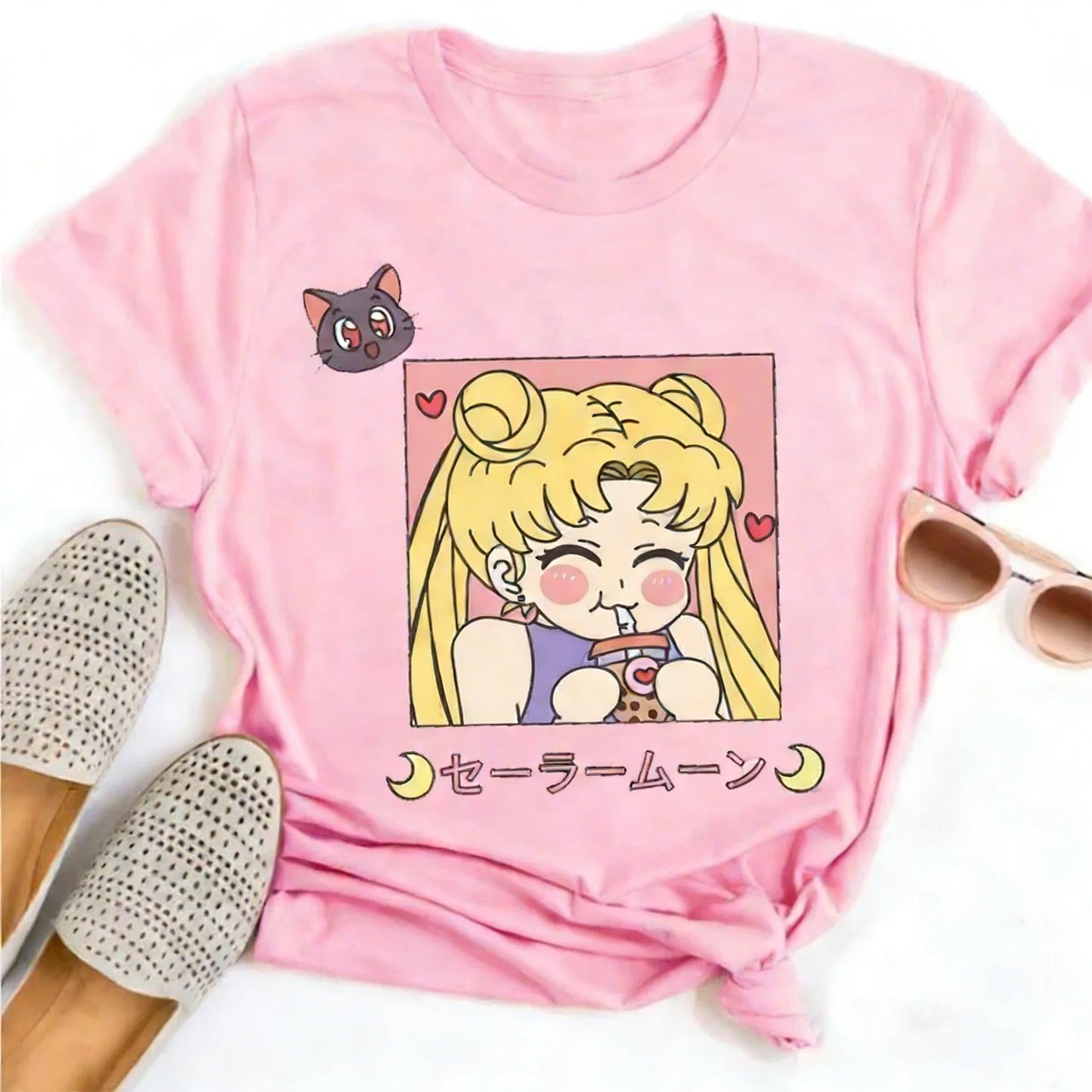 Summer 2026 Sailor Moon "Four Grid Emoji Pack" Soft Street Trend 100% Cotton Print Loose T-shirt Male/female Top Y2k