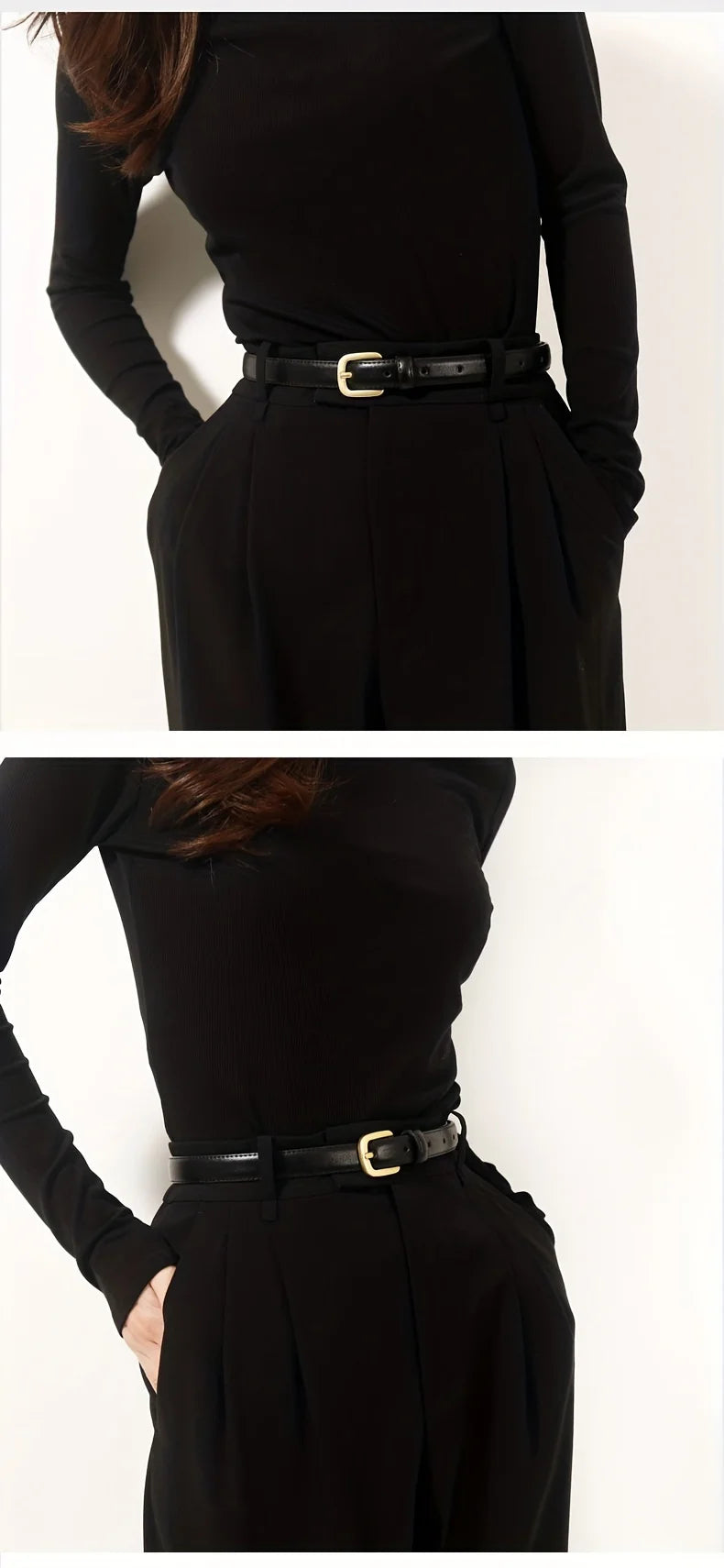 Women Gold Pin Buckle Jeans Black Belt Luxury Vintage Female Skinny Waistband