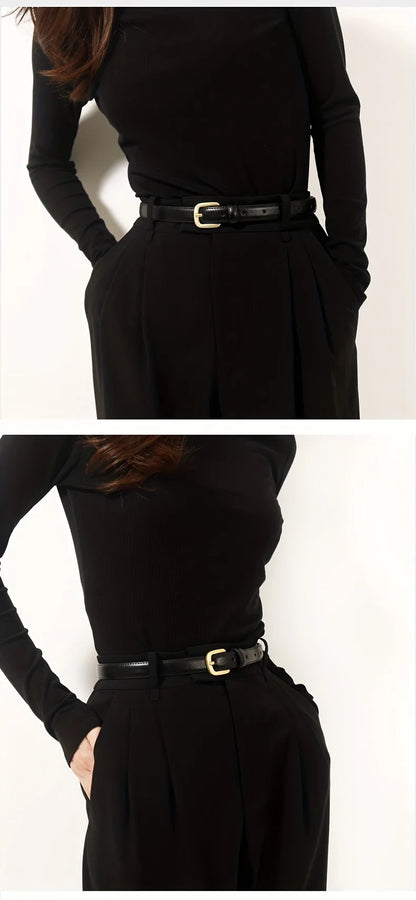 Women Gold Pin Buckle Jeans Black Belt Luxury Vintage Female Skinny Waistband