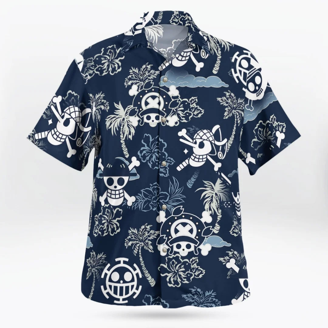 One Piece Jolly Roger Aloha Pattern Button Up Hawaiian Shirt Summer Leisure Men's T-Shirt Children's Clothing Tee Y2k Woman