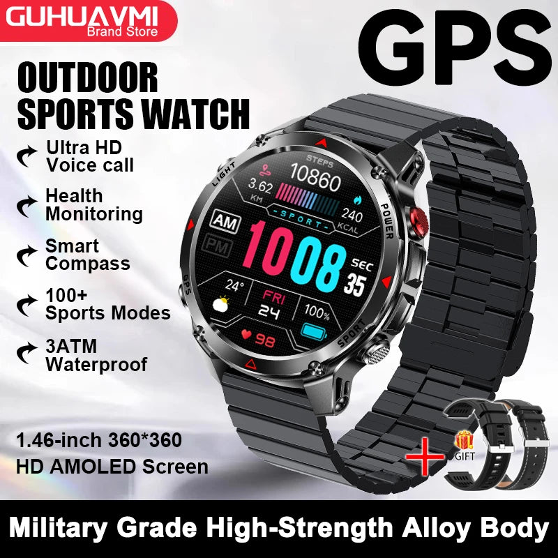 2025 New GPS Map Navigation Smart Watch Men Women Amoled Screen 3ATM Waterproof Sport SmartWatch Compass NFC BT Call Watches Men