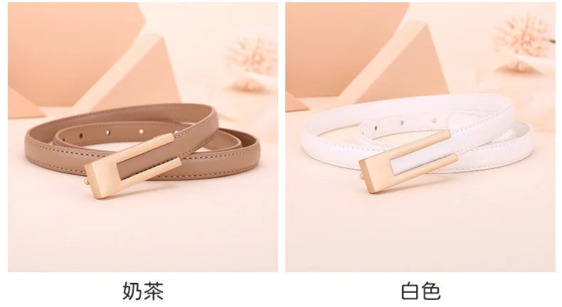 Ladies fashion cowhide leather belt; thin waist belt; versatile decoration; slimming dress; suit accessory; belt for women