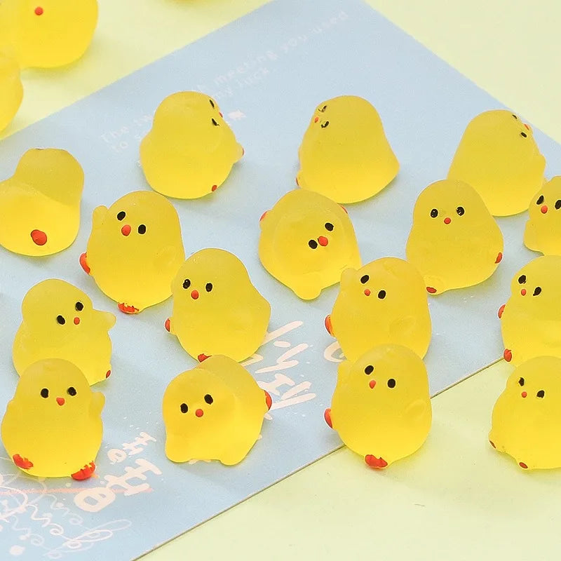 10-50PCS Mini Fluorescence Chicken Moss Toy Microlandscape Miniature Chick Figurines Fairy Garden Accessories Home Decor Crafts