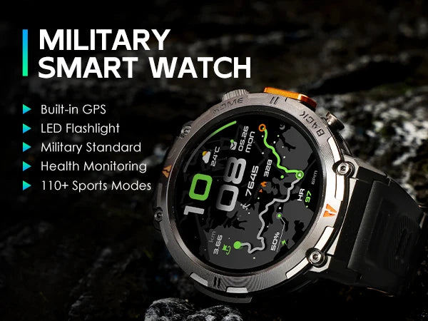 EIGIIS KE3Pro Original Smart Watch for Men with LED Flashlightwith Heart Rate Sleep fitness Monitor with GPS Multiple Sport Mode