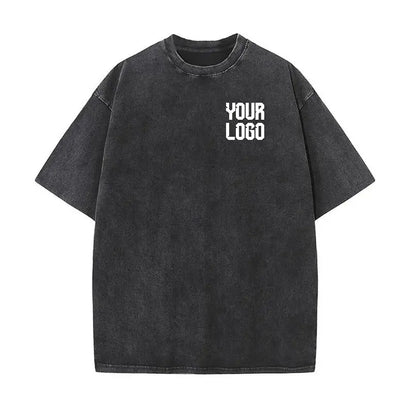 European washed retro round neck short sleeved shirt for men and women, 100% pure cotton, customizable logo
