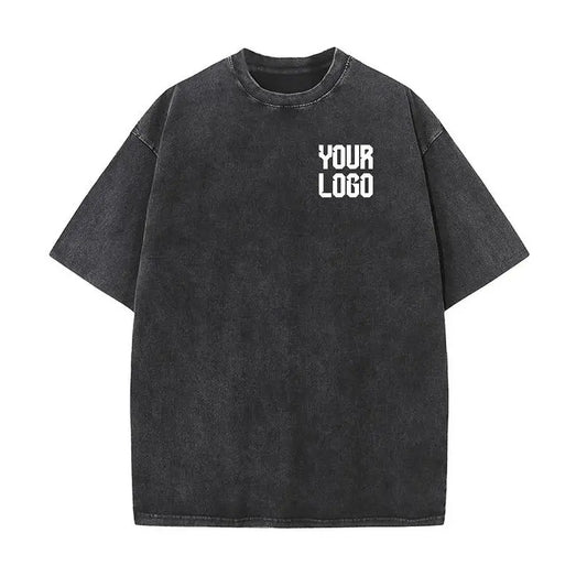 European washed retro round neck short sleeved shirt for men and women, 100% pure cotton, customizable logo