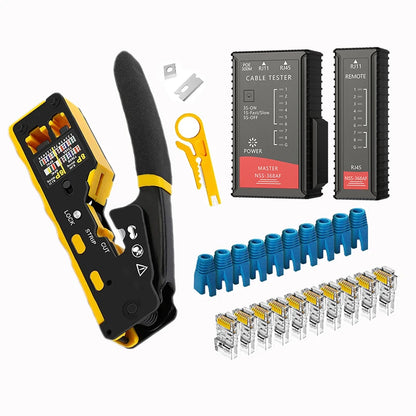 RJ45 Crimp Tool Kit Pass Through Cat6 Crimping Tool For Cat5 Cat5e Cat6 8P8C Connector, All-in-one Ethernet Crimper