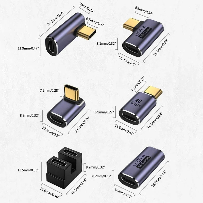 Złącze ładowarki USB 4.0 PD 100W 8K 60Hz do Macbooka 40Gbps Szybki adapter USB-C OTG U-kształtny prosty kąt męski na żeński