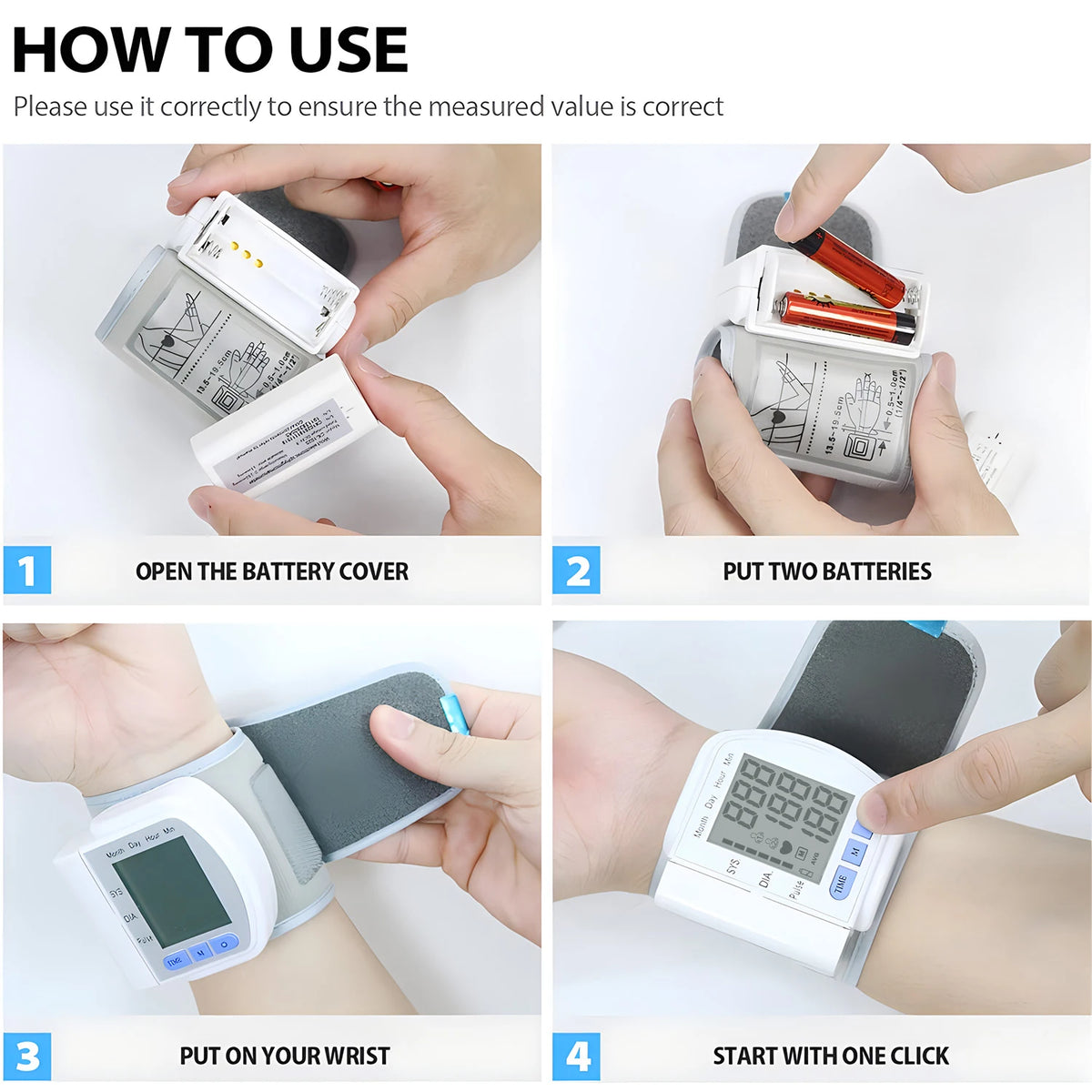 Wrist Blood Pressure Monitor Pulsometer Automatic Digital Tonometer Pulse Heart Rate Sphygmomanometer Use Battery