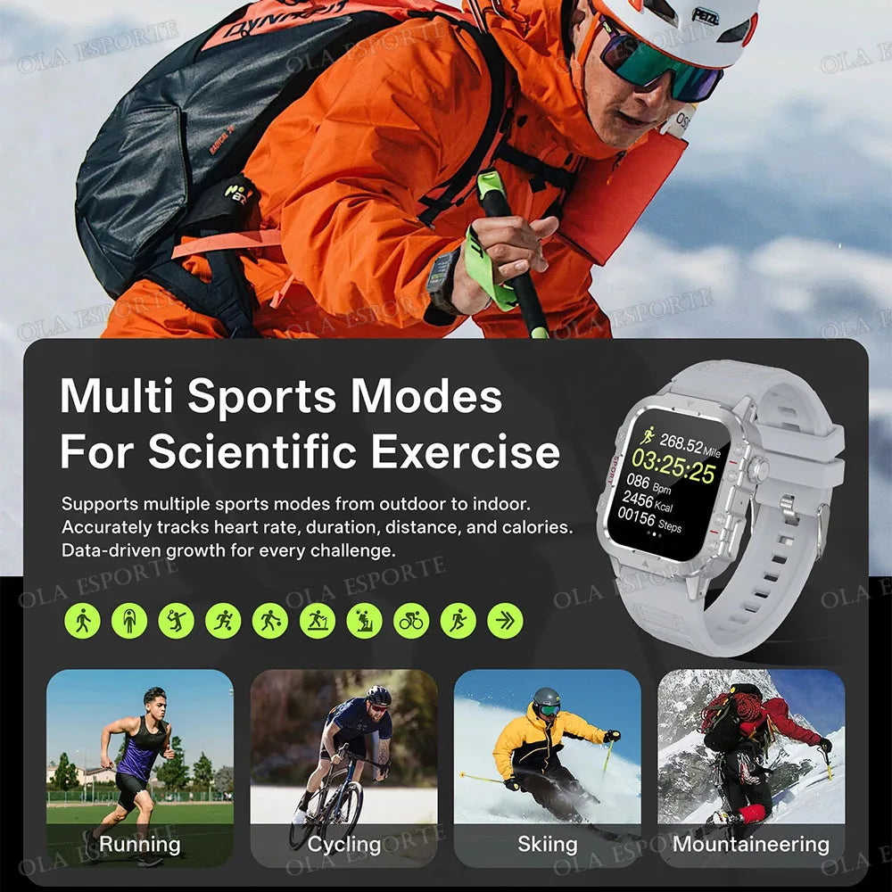 Outdoor Military Smartwatches Bluetooth Call Men 2.01" Blood Oxygen Monitor 5ATM Waterproof GPS Tracking Sports Smart Watch HW12