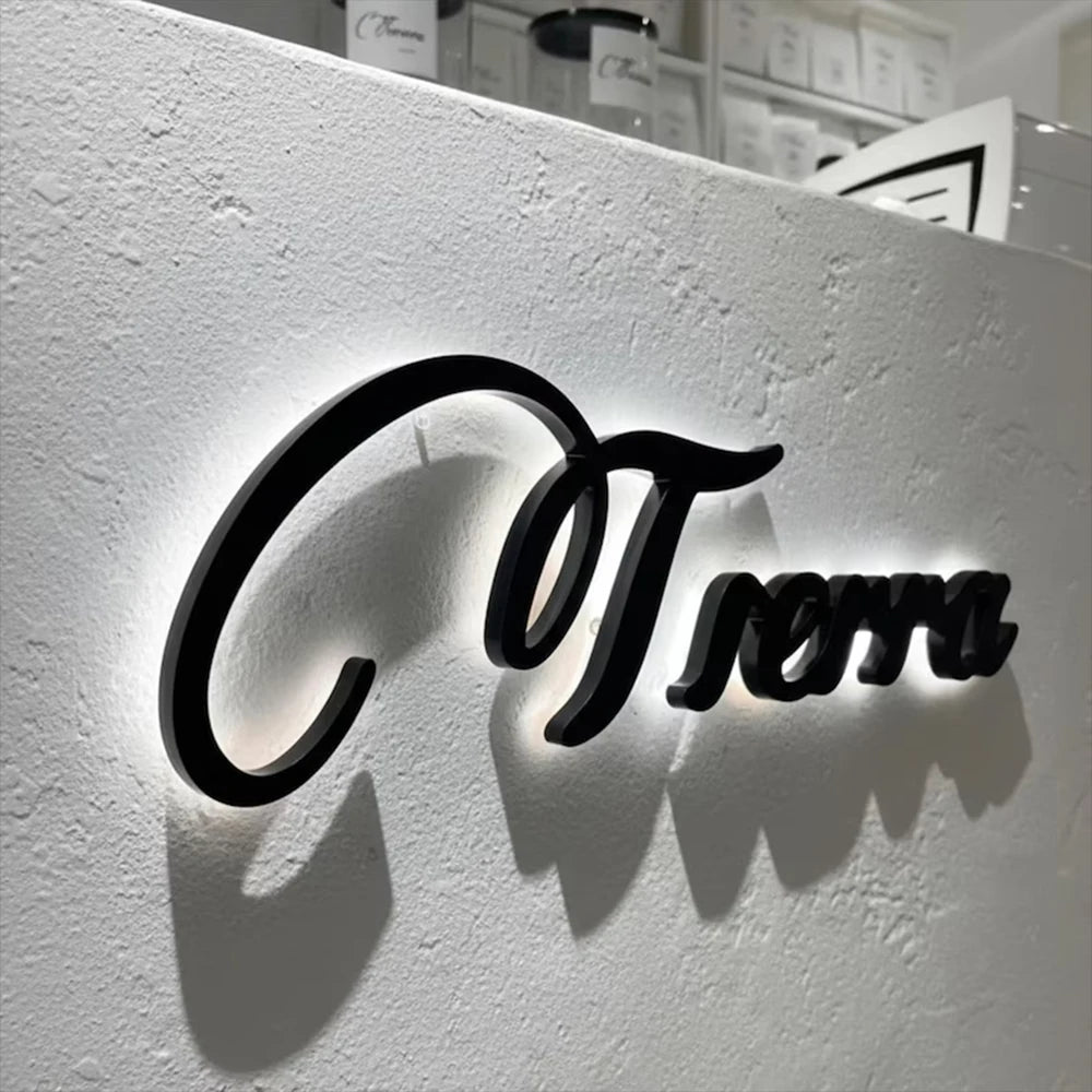 Custom Business Logo LED Illuminated Backlit Sign 3D Metal Stainless Steel Letters Outdoor Storefront Trade Show Signage