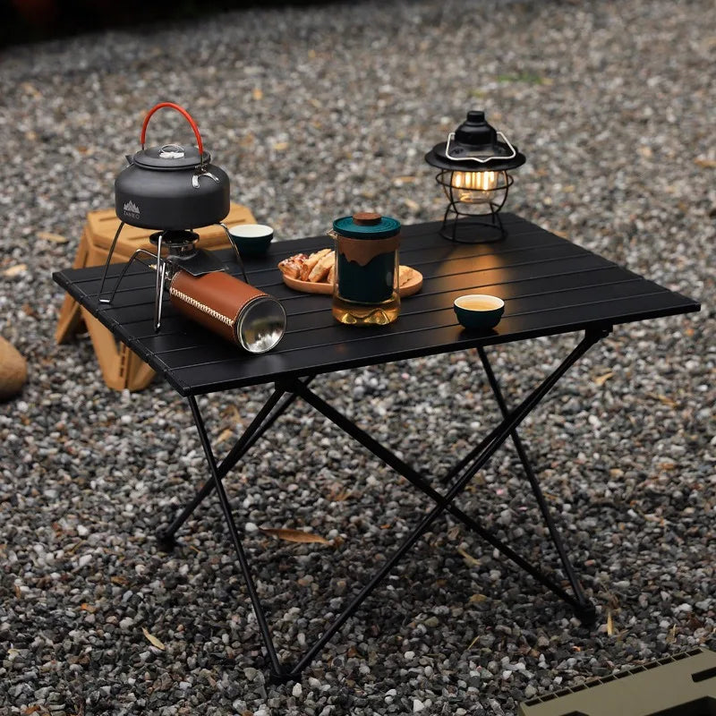 Black Aluminium Alloy Folding Camping Table Desk - Lightweight Rolling 3 Size Options Available