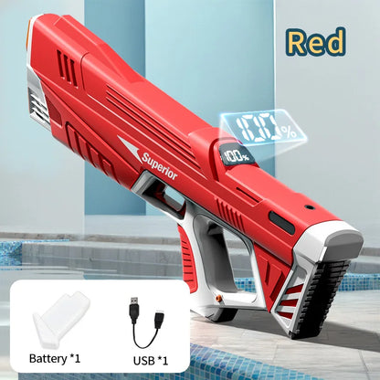 Children Electric Water Gun with Battery Level Display Automatic Water Absorption Squirt Guns Summer Outdoor Games Toys for Kids