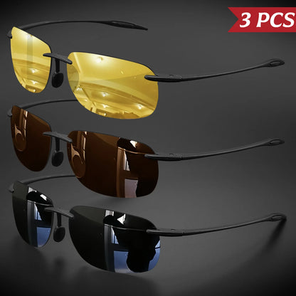 3PCS Ultra Light 11g TR90 Frameless Polarized Sunglasses - Flexible & Comfort Fit, Square Shape for Driving, Fishing, Outdoor