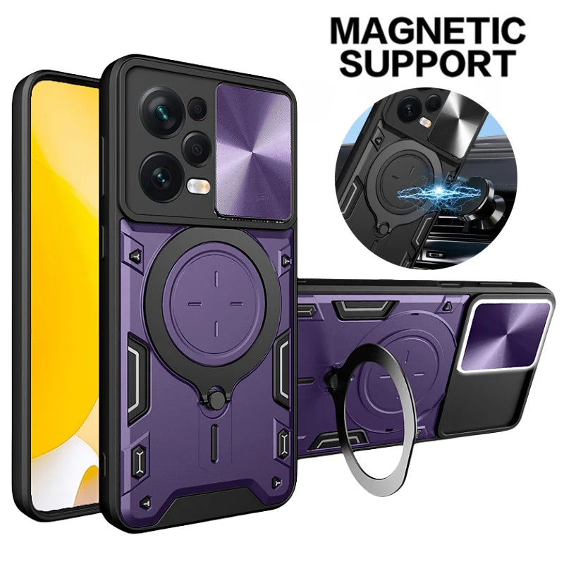 Armor Funda For Xiaomi Redmi Note 12 Pro 5G Case Slide Lens Protect Ring Stand Back Cover For Redmy Note12Pro Plus 12Pro 12S 12C