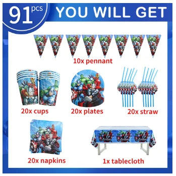 Avengers Marvel Party Decorations SuperHero Theme Tableware Kit Balloon Deco Happy Birthday Banner Supplies for Boys Favors Gift