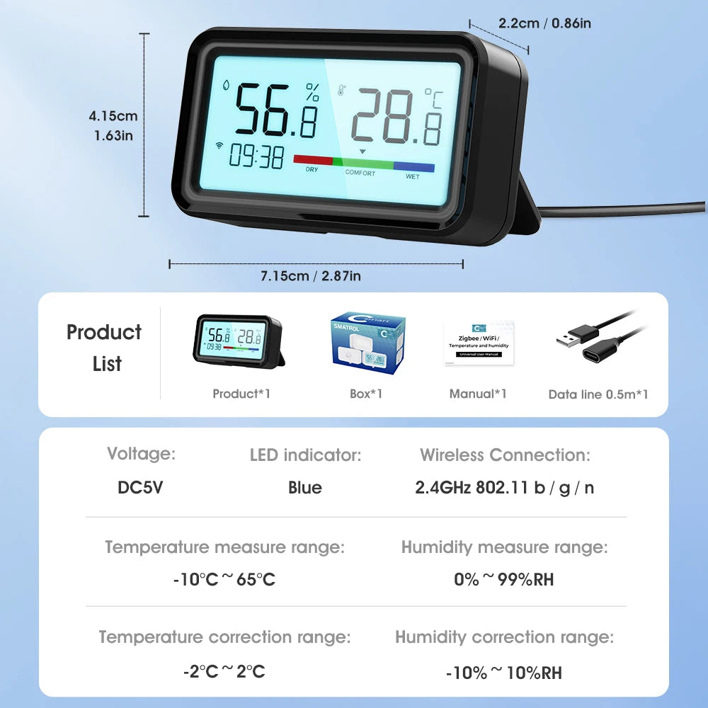 Zigbee Weather Station Digital Thermometer Room Tuya Smart Hygrometer Electronic Table Clock Temperature And Humidity Sensor