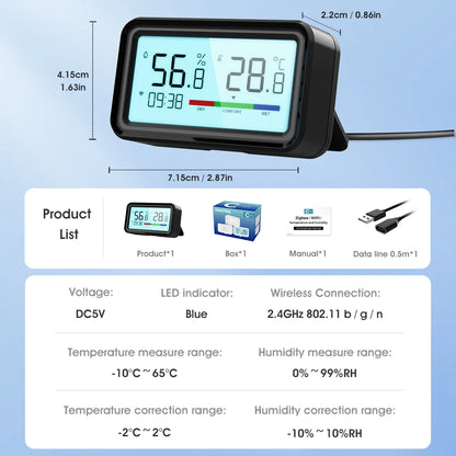 Zigbee Weather Station Digital Thermometer Room Tuya Smart Hygrometer Electronic Table Clock Temperature And Humidity Sensor