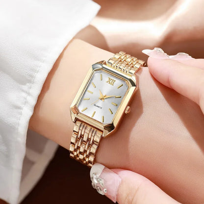 5PCS/Set Elegant Rectangle Women Watches Fashion Roma Dial Ladies Quartz Wristwatch Rhinestone Jewelry Set（Without Box）