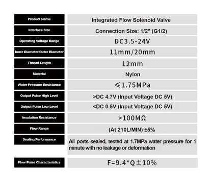 1/2 Inch Digital Flow Meter Integrated Valve Quantitative Control Kit DC3.5-24V 2-10L/min Durable Automatic Dosing Water Filling