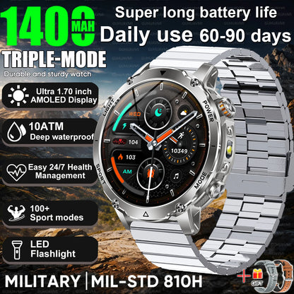 2026 Nowy Wojskowy CZOŁG Smartwatch Połączenia Bluetooth Wodoodporność 10ATM Bateria 1400mAh Monitorowanie Tętna Zegarek Sportowy Outdoor Męski