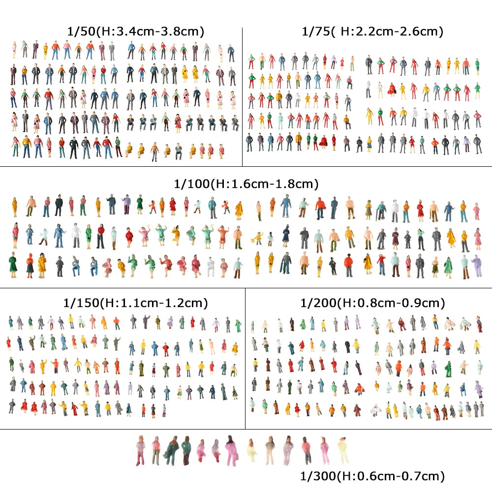 100Pcs/Bag 1:100/1:150/1:75/1:50 Scale Plastic People Figures Model Building Passengers DIY Character Mixed Color Pose Kids Toys