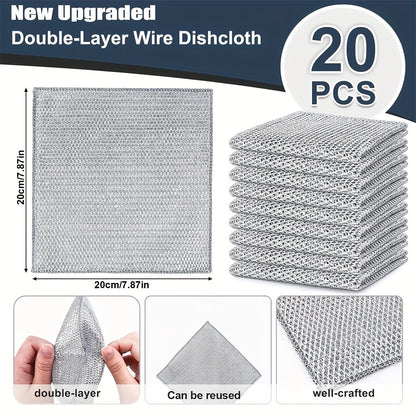 20-5pcs Thickened Steel Wire Cleaning Cloth Non-Scratch Double-layer Iron Microfiber Mesh Dishrag Washing Pot Rags Kitchen Towel