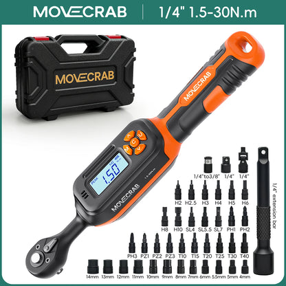 MOVECRAB Series Digital Torque Wrench 1.5-340N.m 2% Accuracy Preset Values with Buzzer, LED Flash & HandleVibration Notification