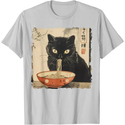 Funny Cat Pattern T Shirt For Women Delicious Noodles 3D Printed Short Sleeves Summer Leisure Tees O-Neck Loose Tops T-Shirts