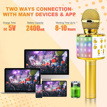 Wireless Bluetooth Karaoke Microphone with Built-in Speaker, Portable Singing Microphone for Kids Adults  with RGB Lights
