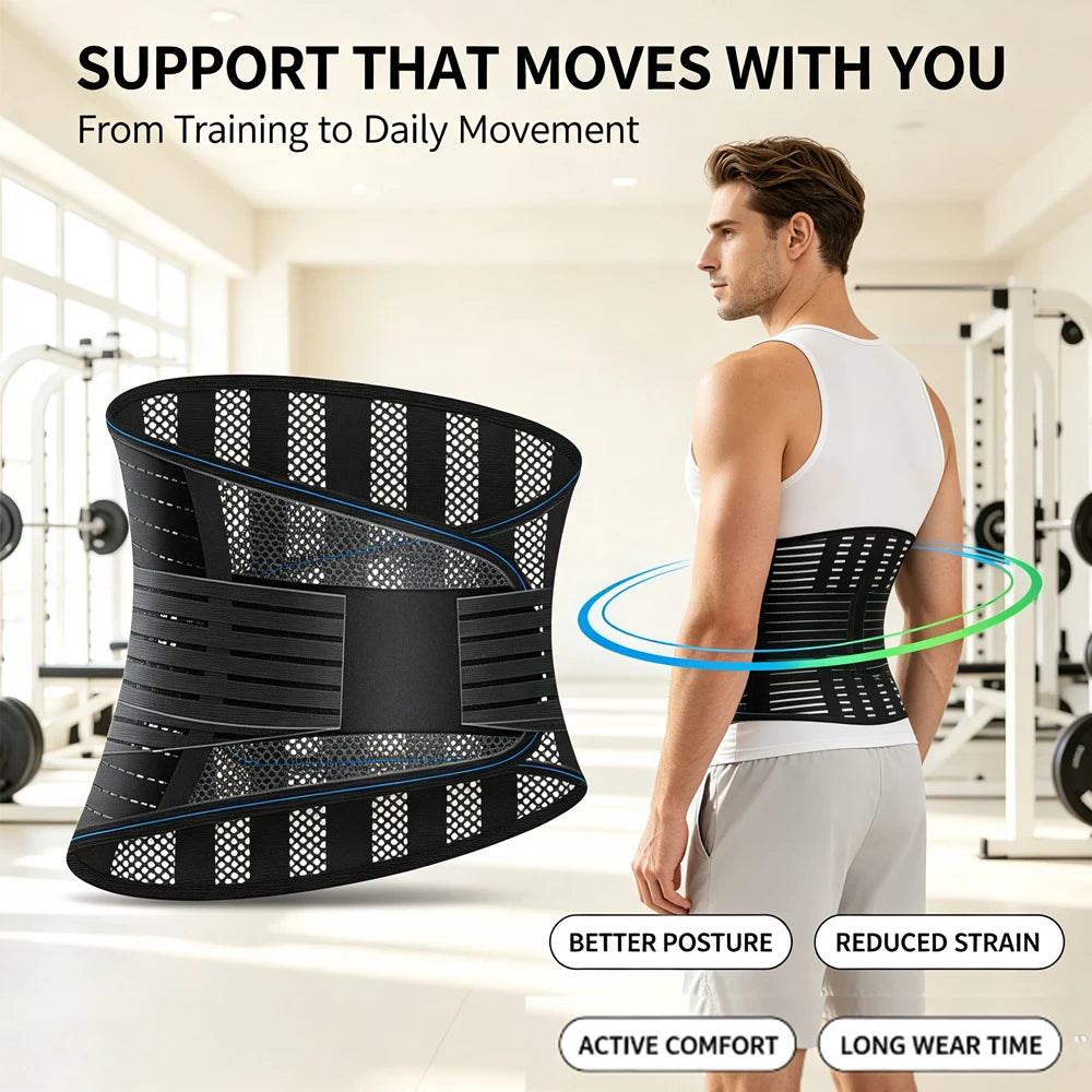 Adjustable Compression Back Support Waist Belt, Breathable Lumbar Brace for Sedentary Office, Handling Labor & Strength Training