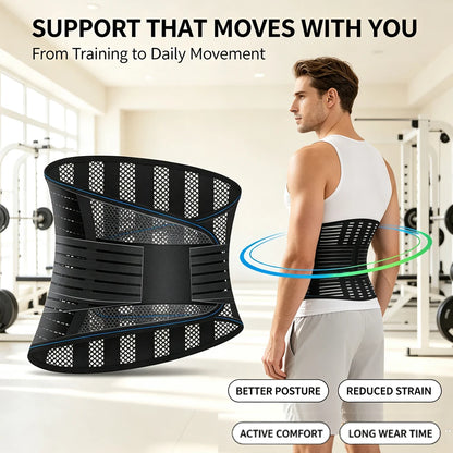 Adjustable Compression Back Support Waist Belt, Breathable Lumbar Brace for Sedentary Office, Handling Labor & Strength Training