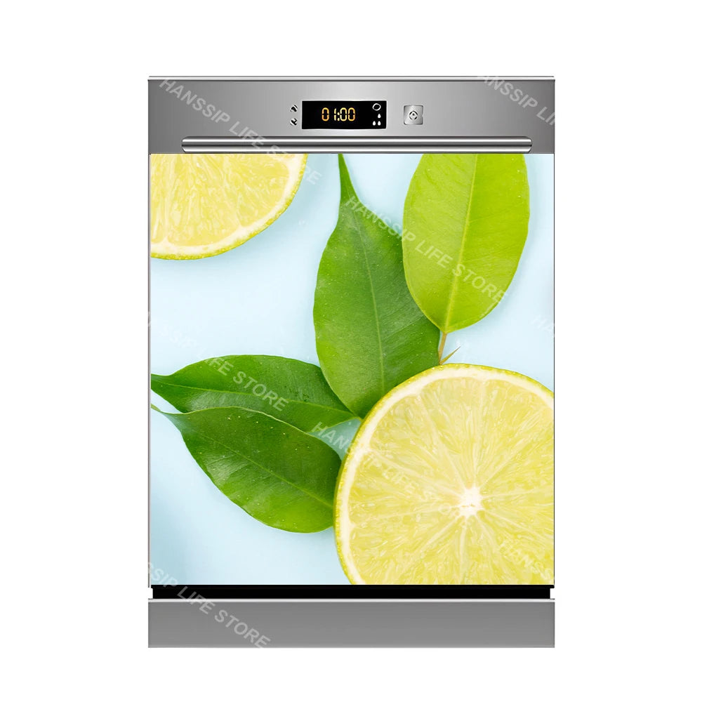 Water Splash Delicious Fruit Printed Dishwasher Sticker Wallpaper Kitchen Waterproof Dishwashing Cabinet Cover Decal Poster