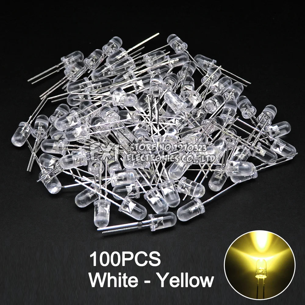 100PCS F5 LED Diode 5MM Assorted Kit White Green Red Blue Yellow Orange Pink Purple Warm White DIY kit Light Emitting Diode bxv