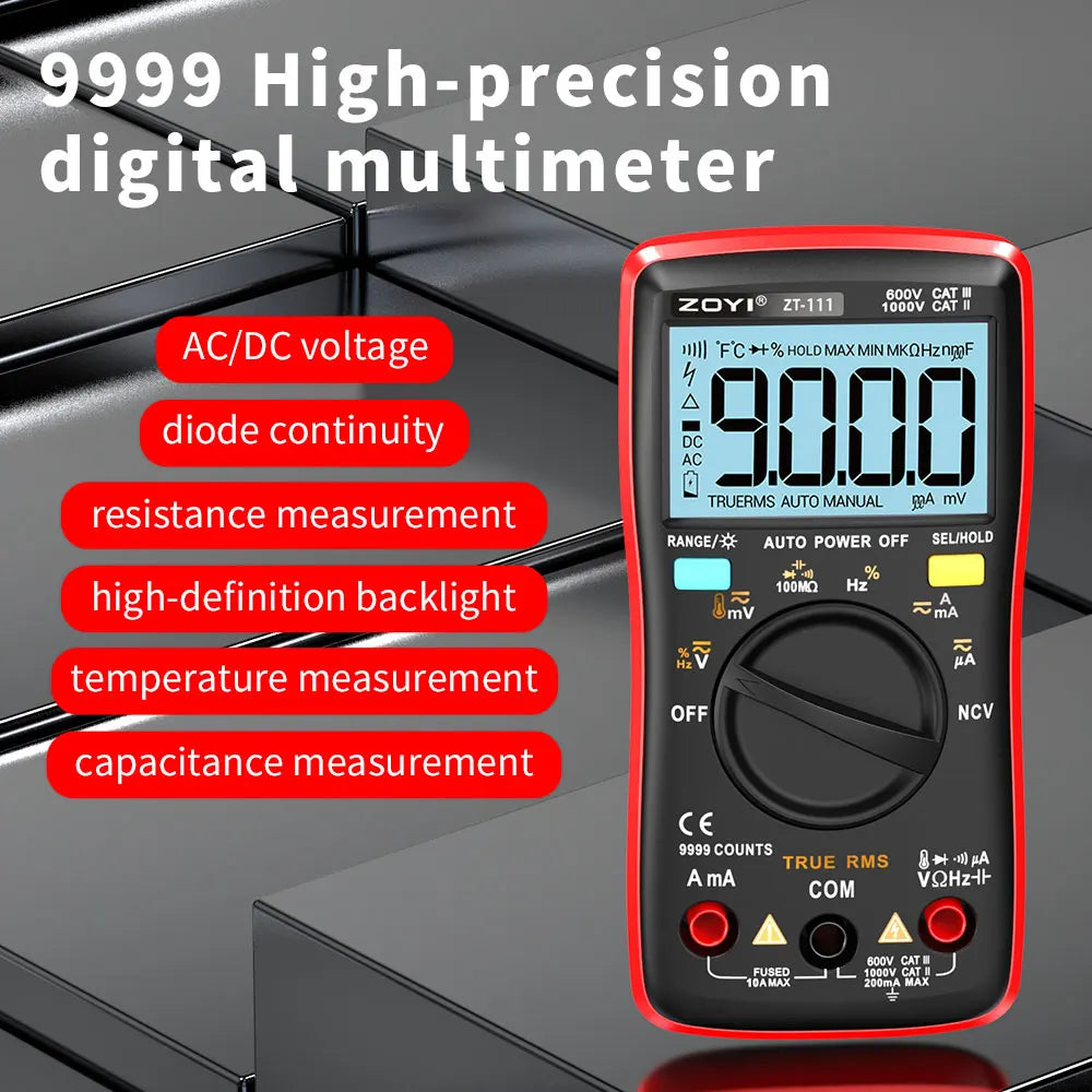 ZOYI 9999 Counts True RMS Digital Multimeter Auto Range Anti-Burn NCV AC DC Voltage Current Temperature Electrician Tester
