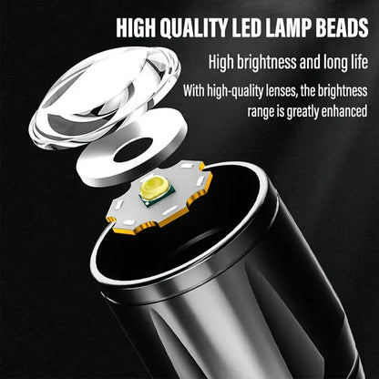 LED+COB Portable Flashlight Zoomable Small Torch USB Rechargeable Outdoor Camping Fishing Long Range Camping Emergency Lantern