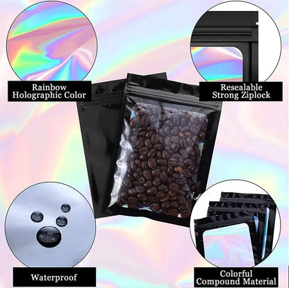 Ziplock Bags 100PCS Holographic Bag Zip Lock Gift Bags Plastic Iridescent Storage Zip Packaging Bags for Earrings Jewelry