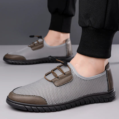 Men's Hollow Loafers Summer Mesh Comfortable Breathable Lightweight Casual Shoes Soft Bottom Slip-On Sandals-HT666